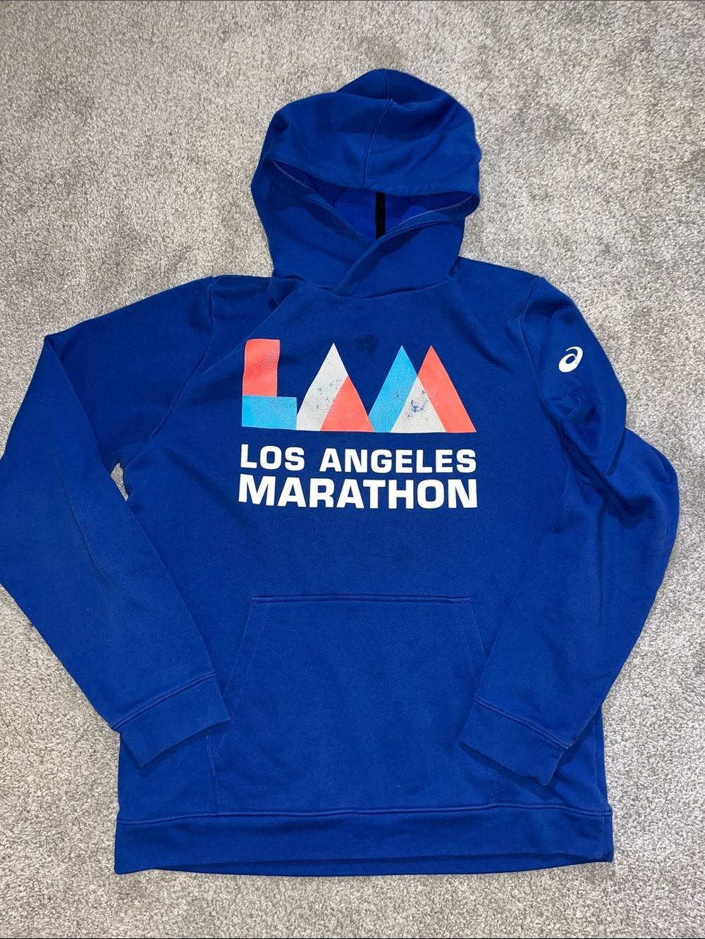 BLUE Asics Los Angeles, Marathon hooded hoodie running sweatshirt L men’s